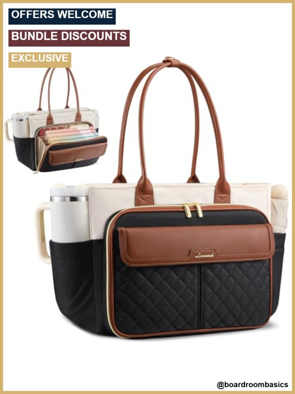 Tote Bag with Accordion File Organizer, Laptop and Tablet Pockets, 15.6-Inch